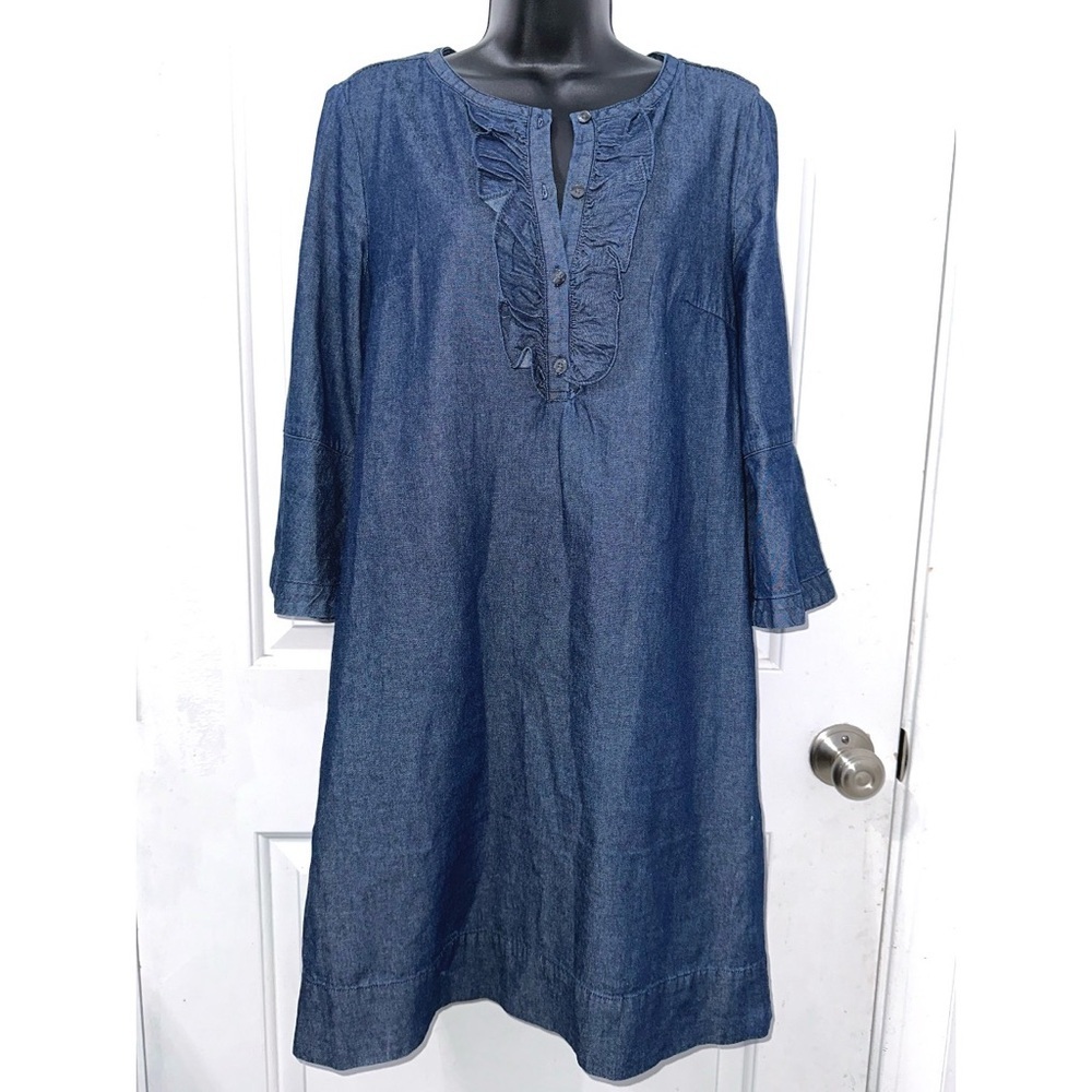 Draper James CHAMBRAY RUFFLE SHIFT DRESS - Picture 4 of 8
